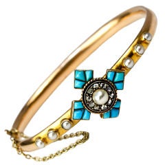 Antique Victorian Gold, Pearl, Diamond, Turquoise Bracelet
