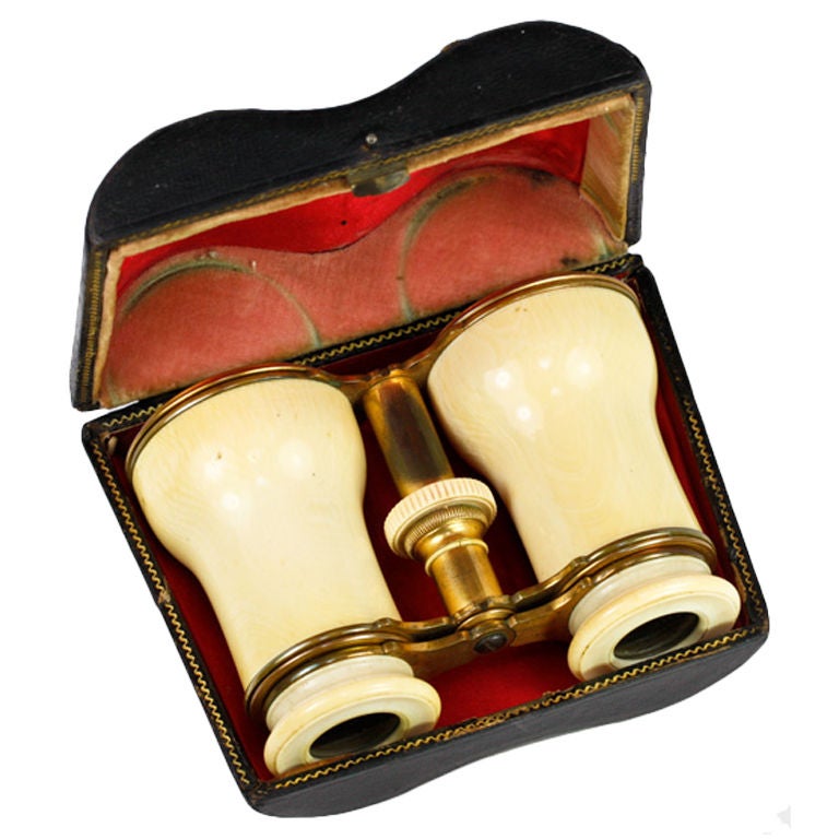 Antique French Opera Glasses, Large & Original Etui, Case, Ivory For Sale