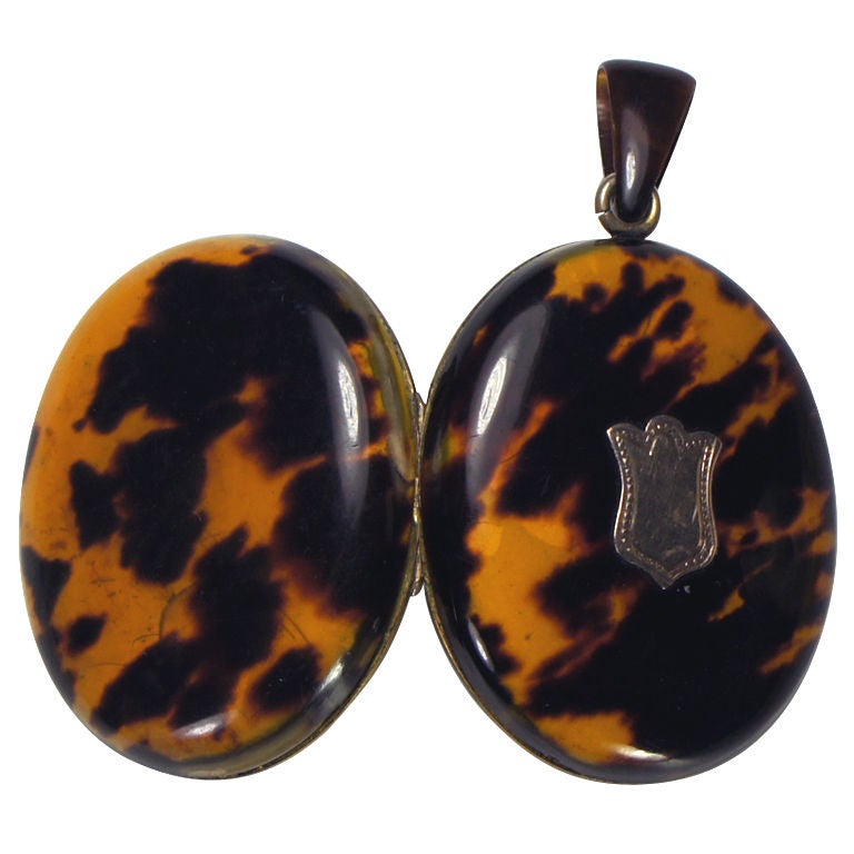 Antique French Locket, Tortoise Shell, Victorian Tortoiseshell