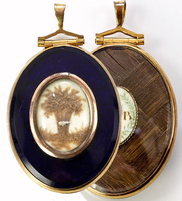 Exquisite Georgian Gold Mourning Pendant, Locket, Fine Hair Art