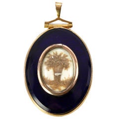 Exquisite Georgian Gold Mourning Pendant, Locket, Fine Hair Art