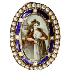 Antique Georgian Portrait Miniature Mourning Pendant, Seed Pearl