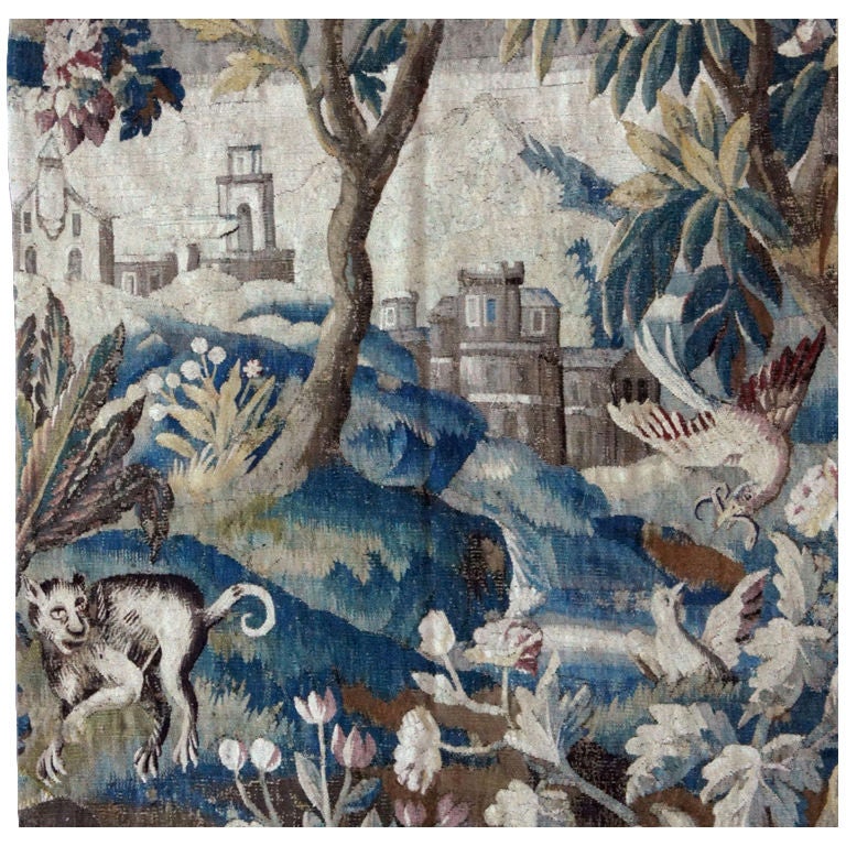 Rare Antique Aubusson Tapestry, Huge 1600s Verdure, Excellent