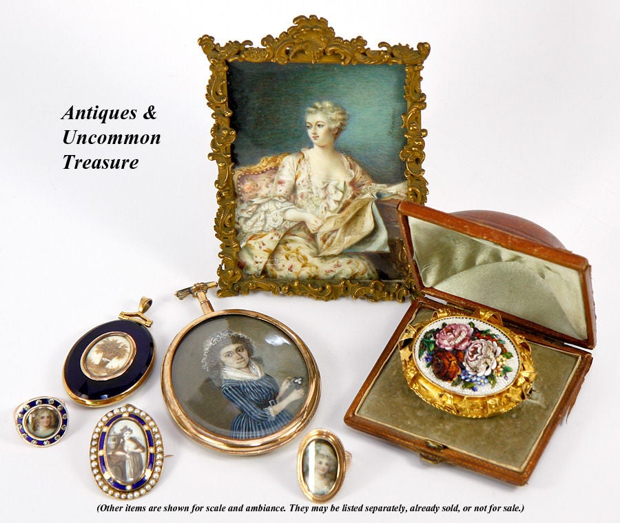 Women's or Men's Antique Georgian Gold Portrait Miniature Ring, Young Woman