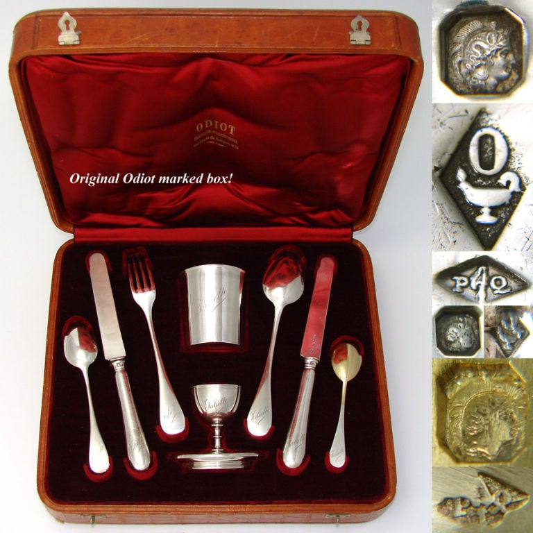 Antique ODIOT French Sterling Silver 8pc Breakfast Flatware Set