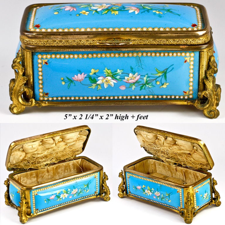 Antique French Kiln-fired Enamel Jewelry Casket, Box, Etui Tahan For Sale 2
