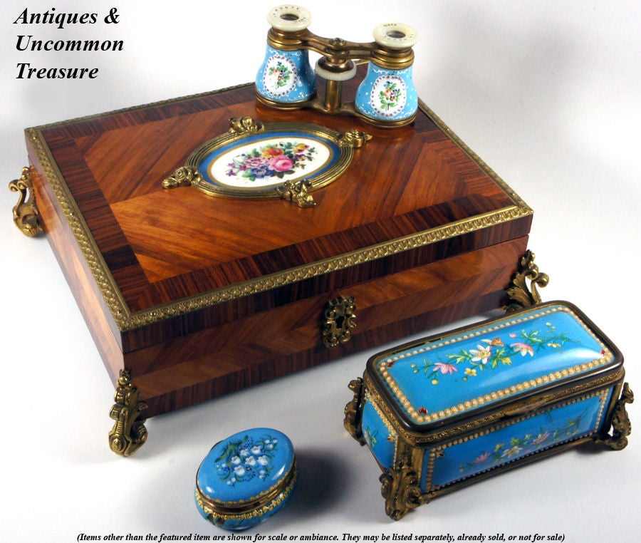 Antique French Kiln-fired Enamel Jewelry Casket, Box, Etui Tahan For Sale 3