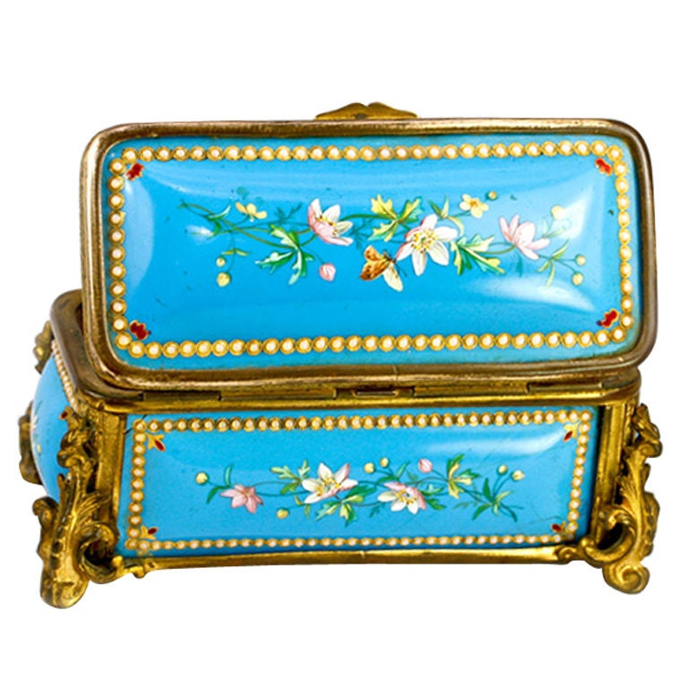 Antique French Kiln-fired Enamel Jewelry Casket, Box, Etui Tahan For Sale