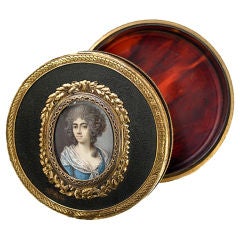 Antique French 1700s Portrait Miniature Snuff Box Gold, Tortoise