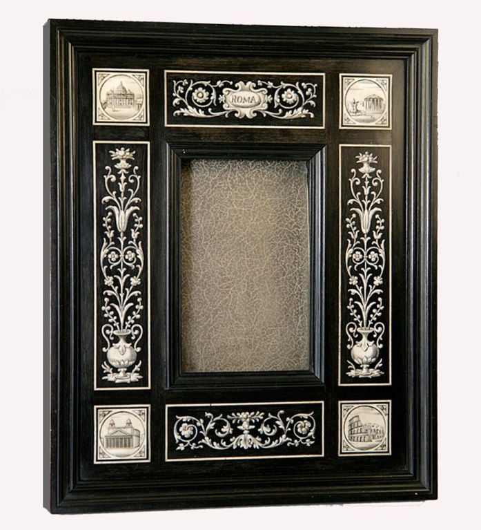 One of those antique works of artistry to make you marvel at the craftsmanship that earns the name 'Old World', and a truly rare and special treat. This is a fine Italian marquetry souvenir frame that dates to 1840-50, and is entirely worked in