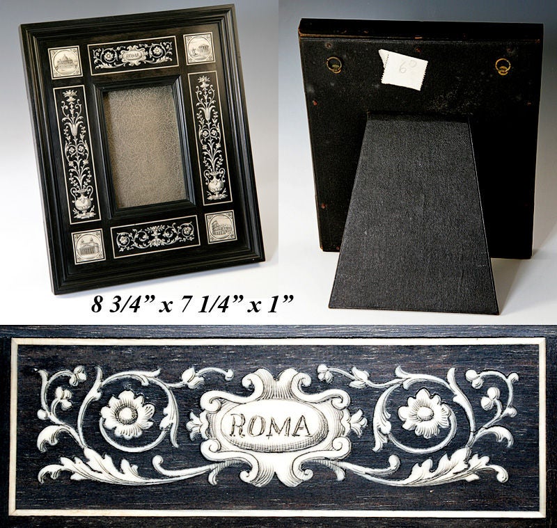 19th Century Antique Grand Tour Souvenir Of Rome Italy Ebony & Ivory Frame For Sale