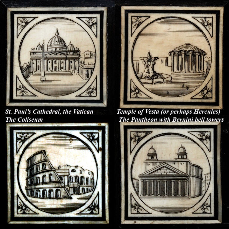 Antique Grand Tour Souvenir Of Rome Italy Ebony & Ivory Frame For Sale 2