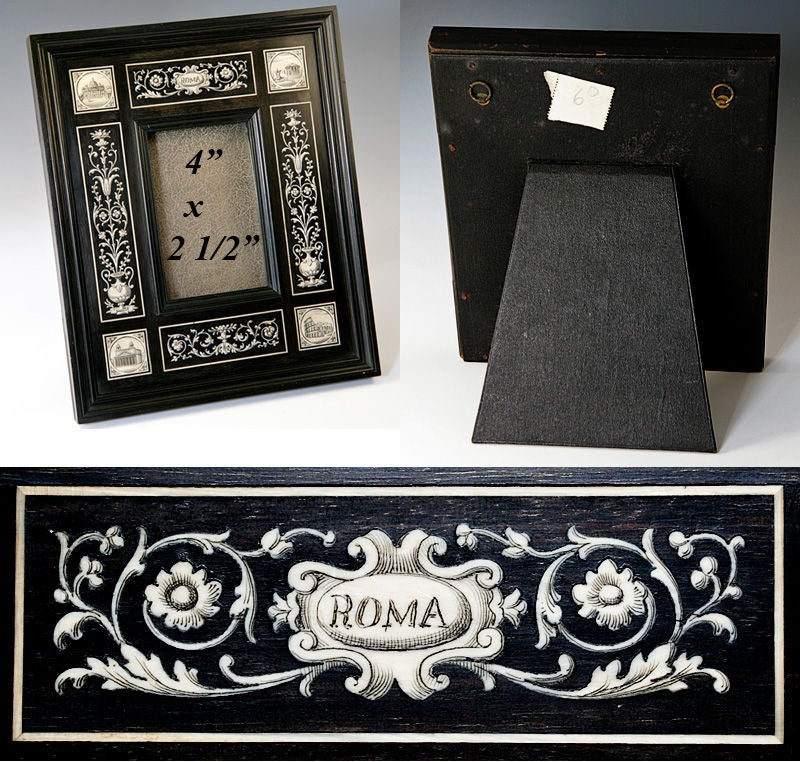 Antique Grand Tour Souvenir Of Rome Italy Ebony & Ivory Frame For Sale 3