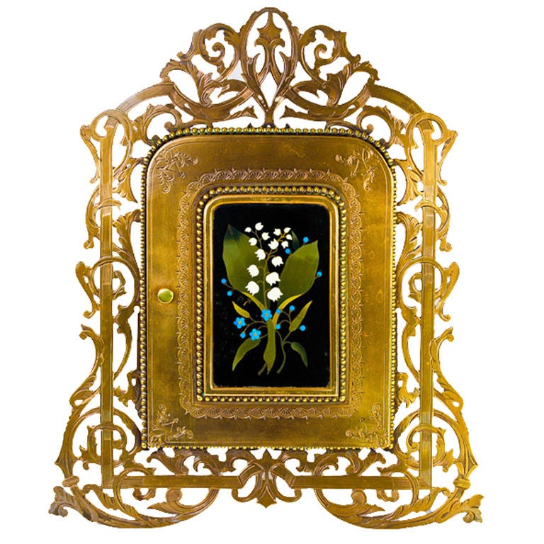 Antique Italian Pietra Dura Plaque, Large 11" x 9" Locket Frame