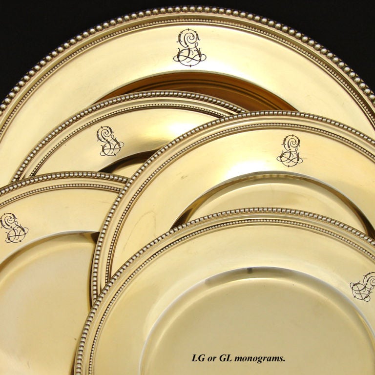 Edwardian Antique PUIFORCAT Vermeil Sterling Silver 5pc Wine Coaster Set For Sale