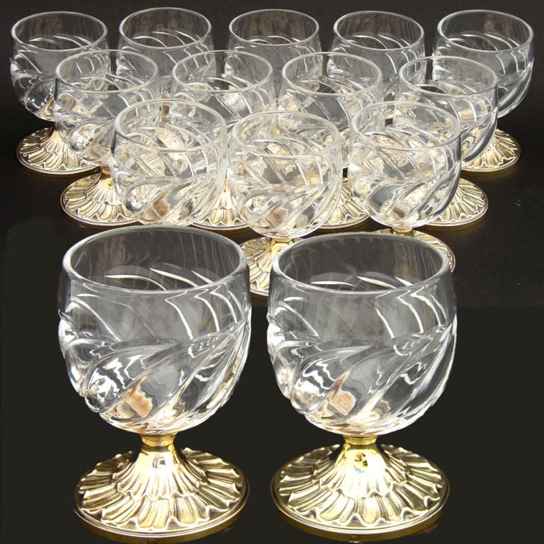 ODIOT 12pc Set: Antique French Vermeil Sterling Silver Cordials