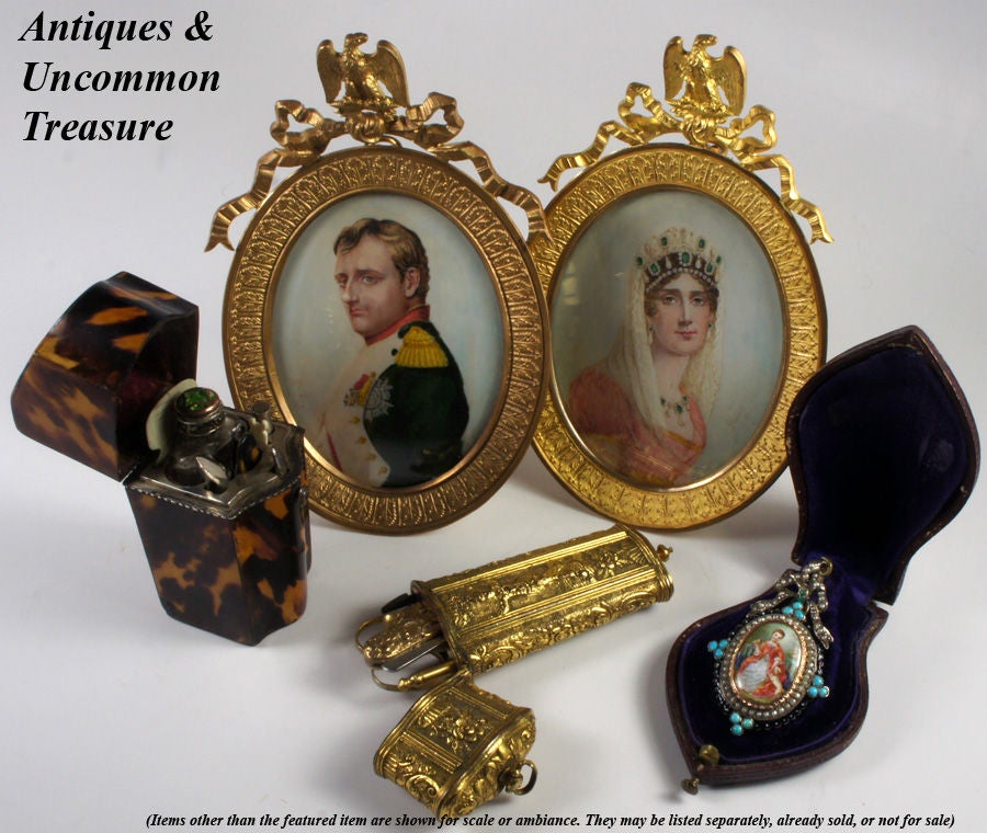 Antique French Enamel Portrait Miniature Mourning Pendant Pearls 6