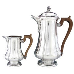 Antique French 2pc Sterling Silver Tea or Coffee Pot Set, Walnut