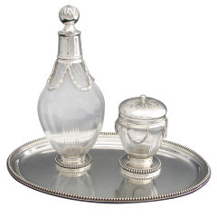Antique French Sterling Silver & Cut Glass Absinthe Set, SP Tray