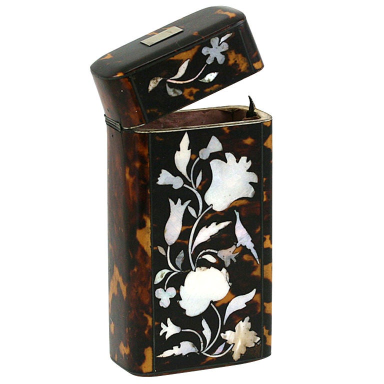 Antique Tortoise Shell Mother of Pearl French Cigar Case Etui For Sale