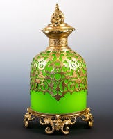 Antique French Opaline 6.5 Inch Tall Cologne Perfume Bottle Ormolu