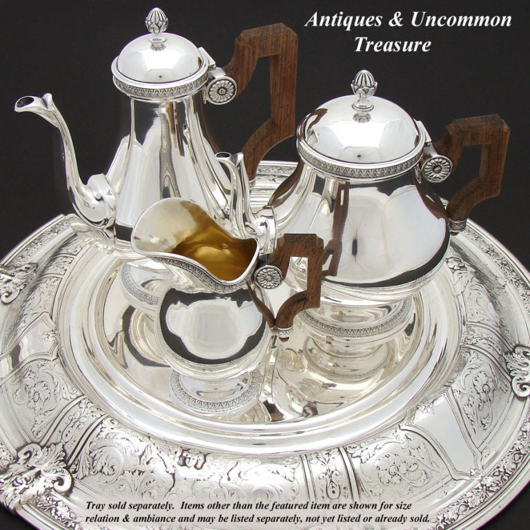 Antique French Sterling Silver Three Piece Solitaire Size Tea Service For Sale 5