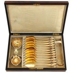 Antique French Gold Vermeil on .800/1000 Silver 15 Piece Tea Set
