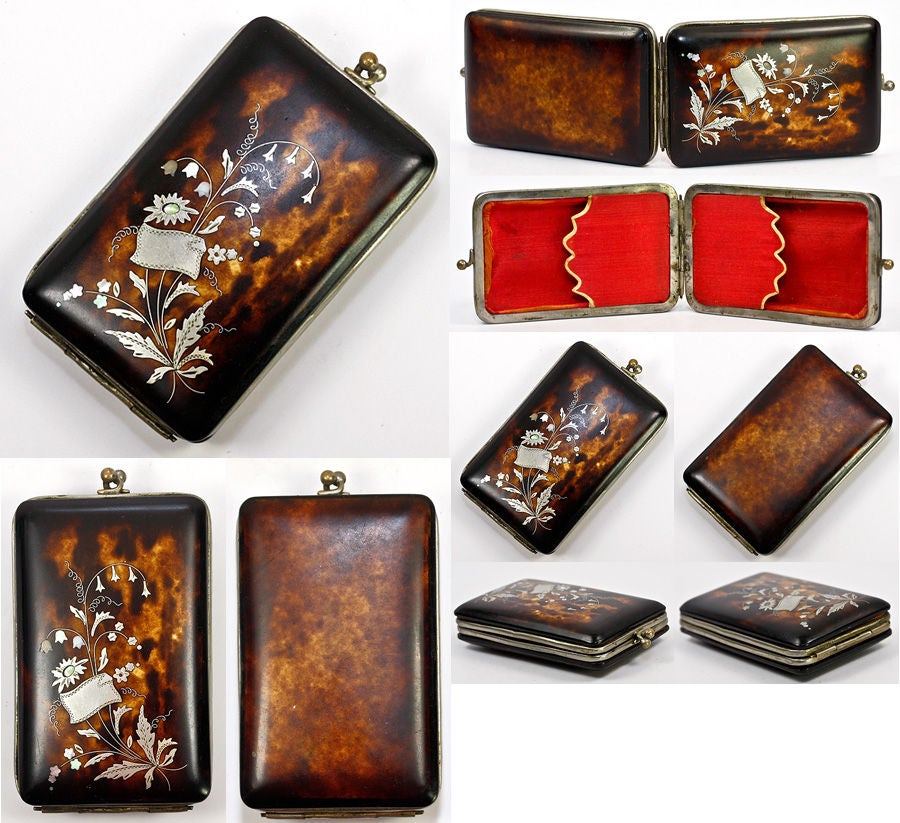 Women's Antique French Tortoise Shell Card or Cigar Cigarette Etui Case