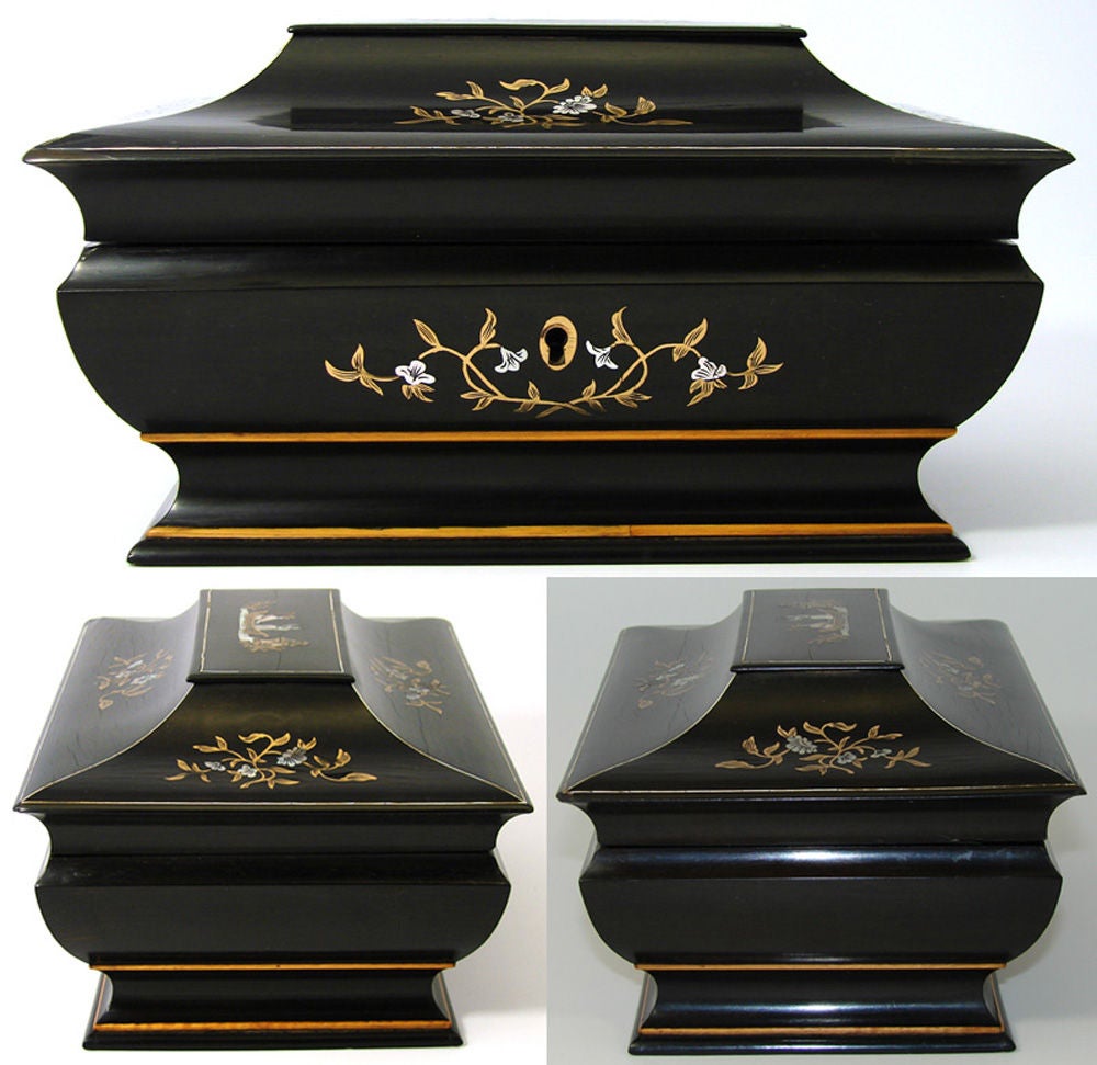 Napoleon III Antique French Sewing Box Chinoiserie Style Ebony 1