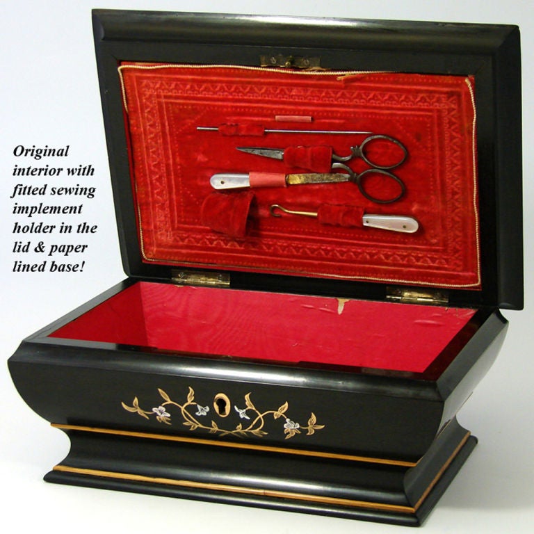 Napoleon III Antique French Sewing Box Chinoiserie Style Ebony 2
