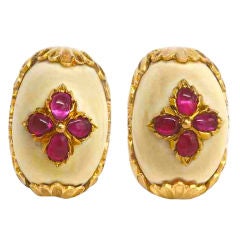 BUCCELLATI Ruby, Ivory and Gold Ear Clips