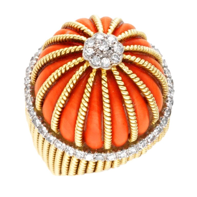 CARTIER A Coral and Diamond Ring For Sale
