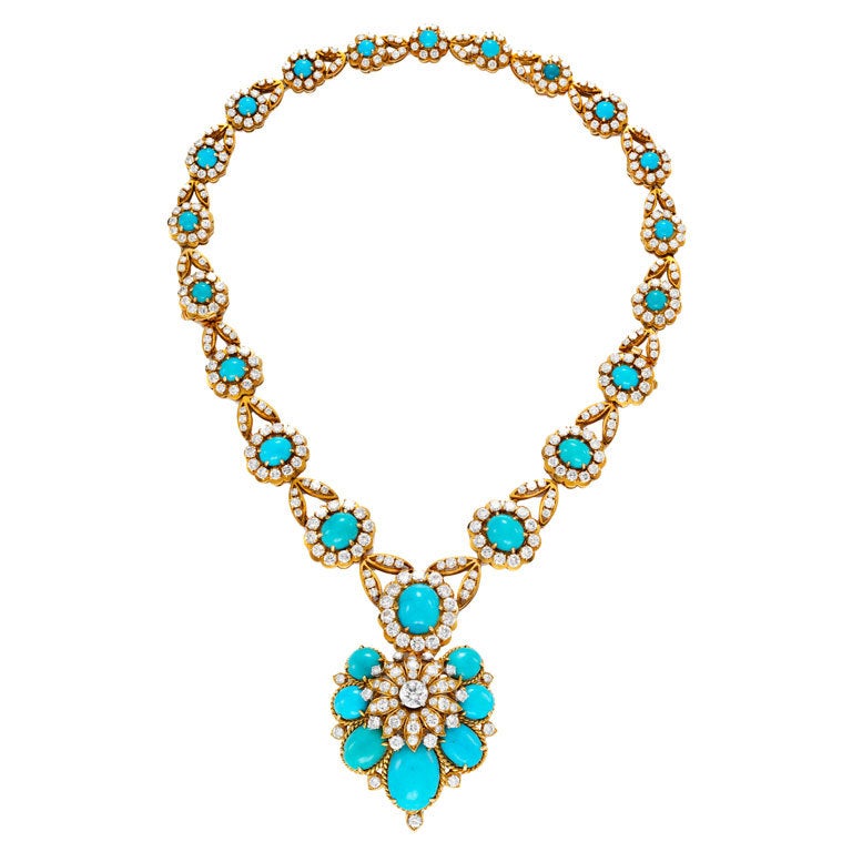 VAN CLEEF & ARPELS Turquoise and Diamond Necklace For Sale