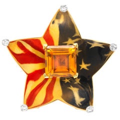 CARTIER Enamel Citrine Diamond 'Patriotic' Brooch