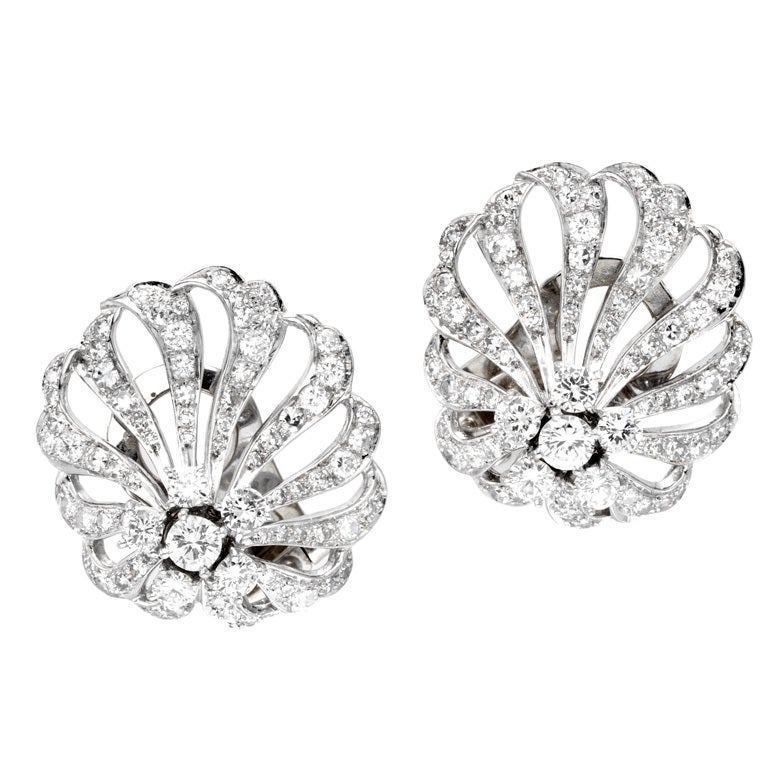 MARIANNE OSTIER Platinum and Diamond Earclips For Sale
