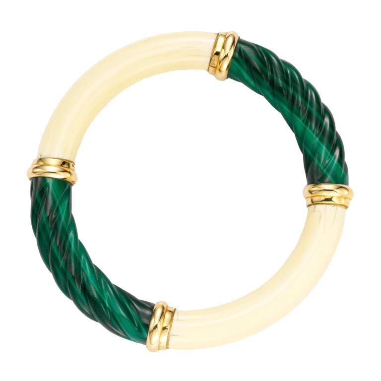 CARTIER A Malachite, Ivory and Gold Bangle For Sale
