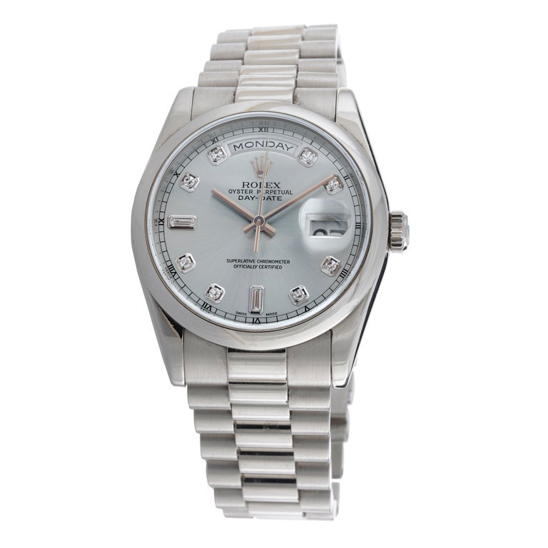 ROLEX A Platinum and Diamond Day-Date 'President' Wristwatch For Sale