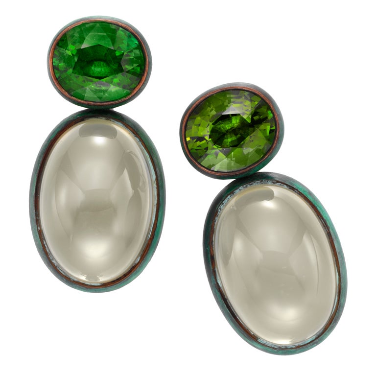 HEMMERLE A Pair of Tourmaline and Moonstone Ear Clips