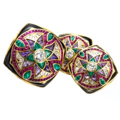 BULGARI A Set of Multi-Gem and Diamond 'Carre' Jewelry