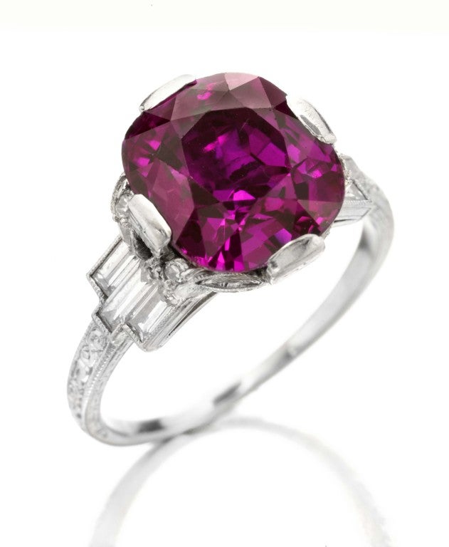 An Art Deco Purplish-Pink Sapphire Ring