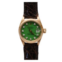 ROLEX Rose Gold Green "Stella" Dial Datejust Wristwatch