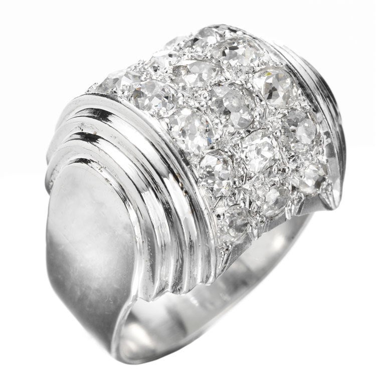 Rene Boivin A  Diamond and Platinum Bande Ring For Sale