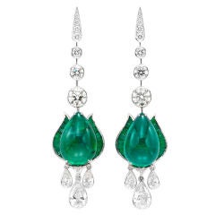 BHAGAT A Pair of Emerald and Diamond Ear Pendants