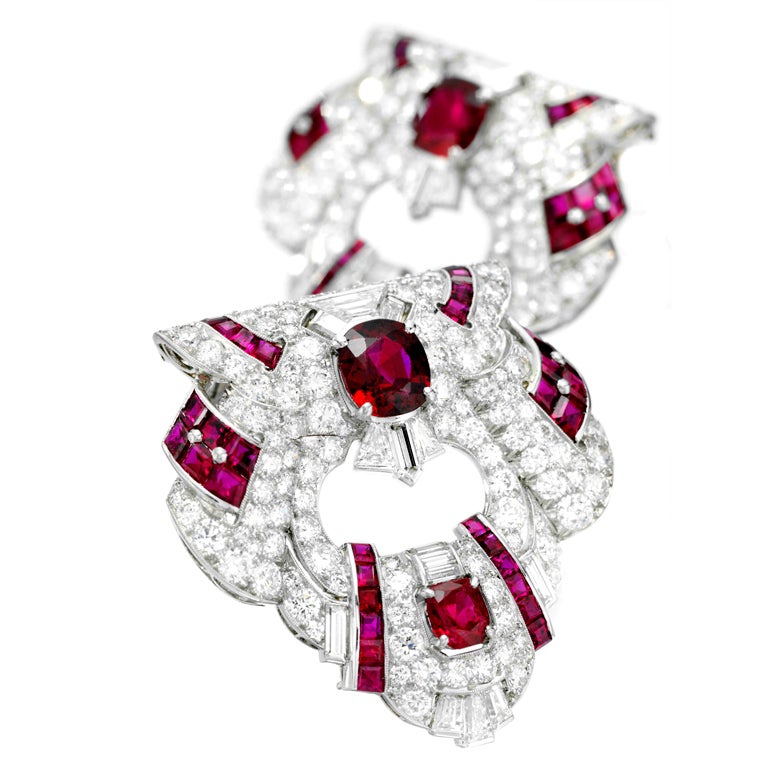 RAYMOND YARD A Pair of Ruby and Diamond Clip Brooches