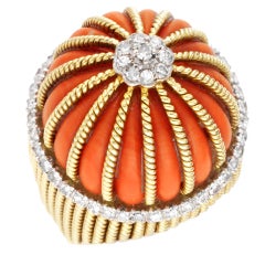CARTIER  Coral and Diamond Gold Ring