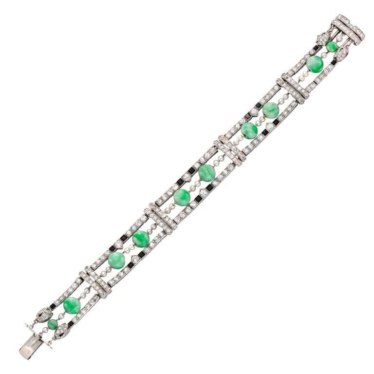 CARTIER  Art Deco Diamond Jade Bracelet For Sale