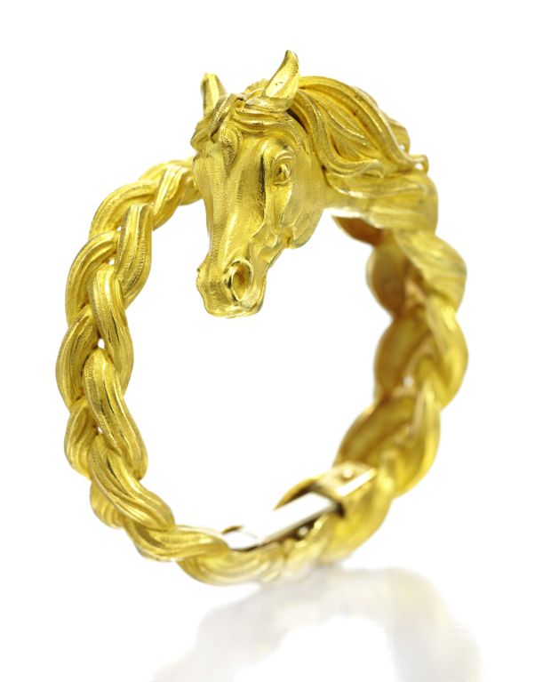 Hermes. An 18k yellow gold horse bracelet, weighs 126.2 grams. Signed Hermes, circa 1960.