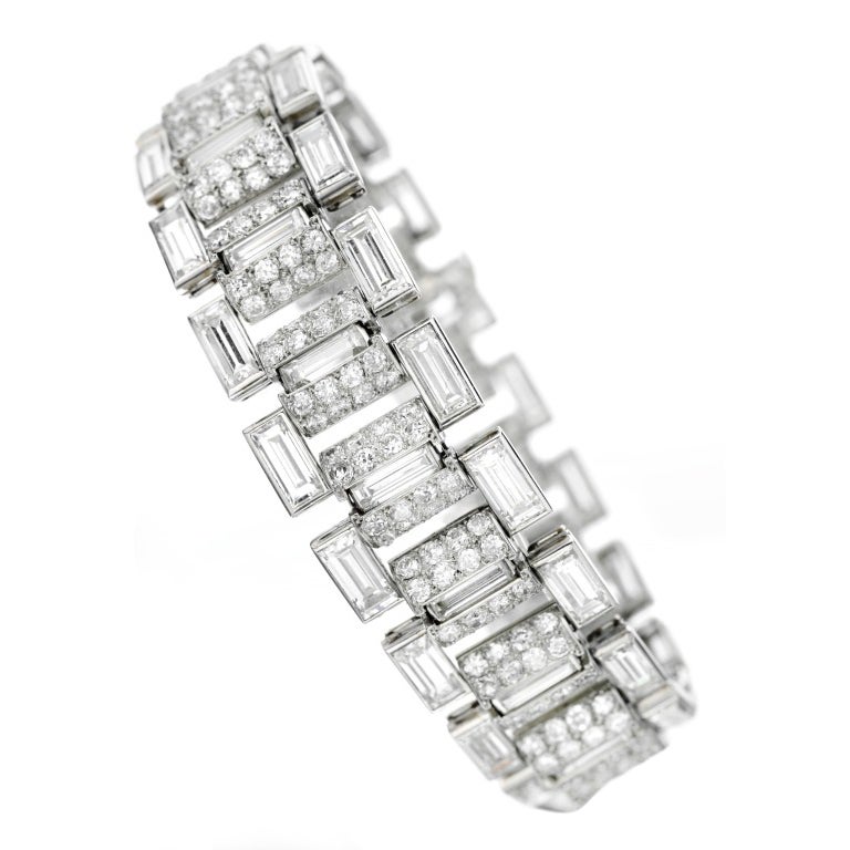 CARTIER An Art Deco Platinum and Diamond Bracelet For Sale