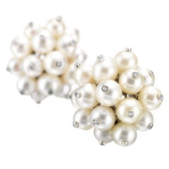 RENE BOIVIN A Pair of Art Deco 
Groseillier
 Pearl Ear Clips