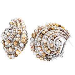 VIREN BHAGAT A Pair of Natural Pearl and Diamond Hoops